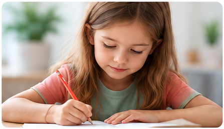 Niña realizando una actividad de escritura